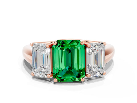 Rose gold Three-Stone Emerald Cut Emerald Engagement Ring with Prong Setting