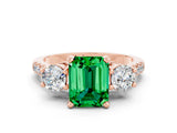Rose gold Three-Stone Emerald Cut Emerald Pavé Band with Four-Prong Setting