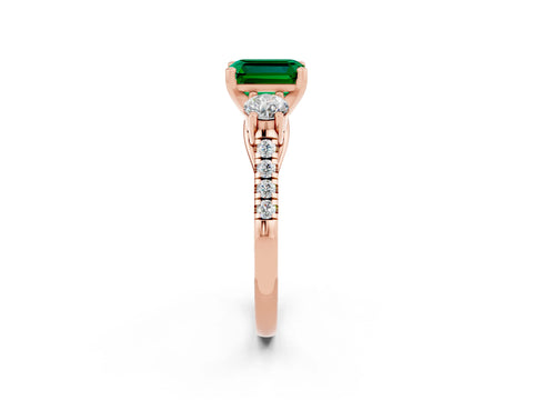 Rose gold Three-Stone Emerald Cut Emerald Pavé Band with Four-Prong Setting_2