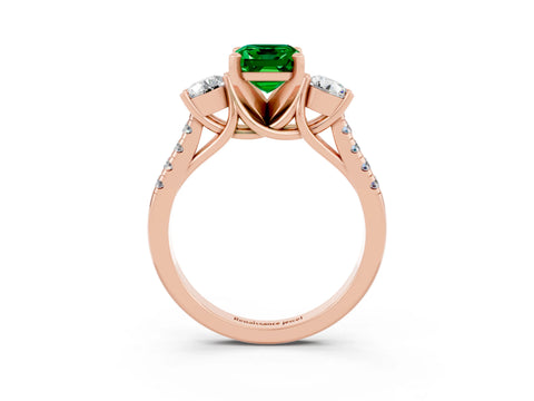 Rose gold Three-Stone Emerald Cut Emerald Pavé Band with Four-Prong Setting_3