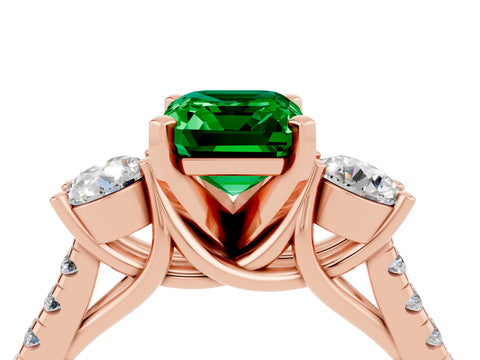 Rose gold Three-Stone Emerald Cut Emerald Pavé Band with Four-Prong Setting_4