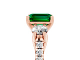 Rose gold Three-Stone Emerald Cut Emerald Pavé Band with Four-Prong Setting_5