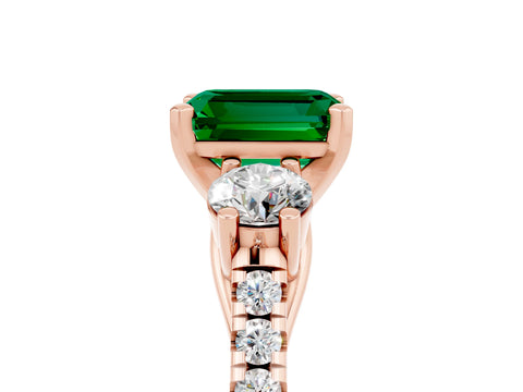 Rose gold Three-Stone Emerald Cut Emerald Pavé Band with Four-Prong Setting_5