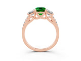 Rose gold Three-Stone Emerald Cut Emerald Ring with Pavé Band and Prong Setting_15