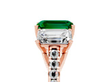 Rose gold Three-Stone Emerald Cut Emerald Ring with Pavé Band and Prong Setting_17