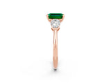 Rose gold Three-Stone Emerald Cut Emerald Ring with Pear Side Stones and Four-Prong Setting_2