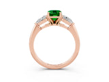 Rose gold Three-Stone Emerald Cut Emerald Ring with Pear Side Stones and Four-Prong Setting_3