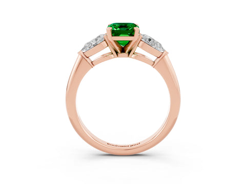 Rose gold Three-Stone Emerald Cut Emerald Ring with Pear Side Stones and Four-Prong Setting_3