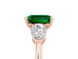 Rose gold Three-Stone Emerald Cut Emerald Ring with Pear Side Stones and Four-Prong Setting_5