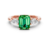 Rose gold Three-Stone Emerald Cut Emerald Ring with Pear  Side Stones in Four-Prong Setting_12