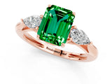 Rose gold Three-Stone Emerald Cut Emerald Ring with Pear  Side Stones in Four-Prong Setting_13