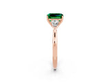 Rose gold Three-Stone Emerald Cut Emerald Ring with Pear  Side Stones in Four-Prong Setting_14