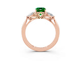 Rose gold Three-Stone Emerald Cut Emerald Ring with Pear  Side Stones in Four-Prong Setting_15