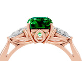Rose gold Three-Stone Emerald Cut Emerald Ring with Pear  Side Stones in Four-Prong Setting_16