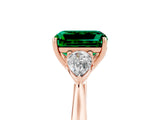 Rose gold Three-Stone Emerald Cut Emerald Ring with Pear  Side Stones in Four-Prong Setting_17