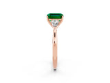 Rose gold Three-Stone Emerald Cut Emerald Ring with Pear  Side Stones in Four-Prong Setting_38