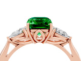 Rose gold Three-Stone Emerald Cut Emerald Ring with Pear  Side Stones in Four-Prong Setting_40