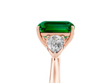 Rose gold Three-Stone Emerald Cut Emerald Ring with Pear  Side Stones in Four-Prong Setting_41