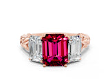 Rose gold Three-Stone Emerald Cut Garnet Braided Band Ring with Four-Prong Setting_36