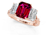 Rose gold Three-Stone Emerald Cut Garnet Braided Band Ring with Four-Prong Setting_37