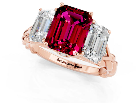 Rose gold Three-Stone Emerald Cut Garnet Braided Band Ring with Four-Prong Setting_37