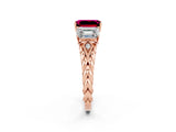 Rose gold Three-Stone Emerald Cut Garnet Braided Band Ring with Four-Prong Setting_38