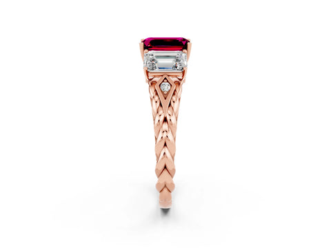 Rose gold Three-Stone Emerald Cut Garnet Braided Band Ring with Four-Prong Setting_38