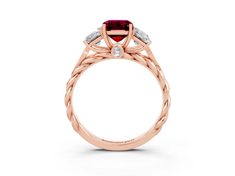 Rose gold Three-Stone Emerald Cut Garnet Braided Band Ring with Four-Prong Setting_39