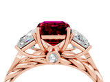 Rose gold Three-Stone Emerald Cut Garnet Braided Band Ring with Four-Prong Setting_40