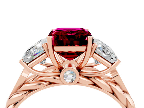 Rose gold Three-Stone Emerald Cut Garnet Braided Band Ring with Four-Prong Setting_40