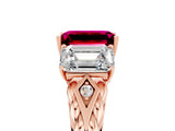 Rose gold Three-Stone Emerald Cut Garnet Braided Band Ring with Four-Prong Setting_41