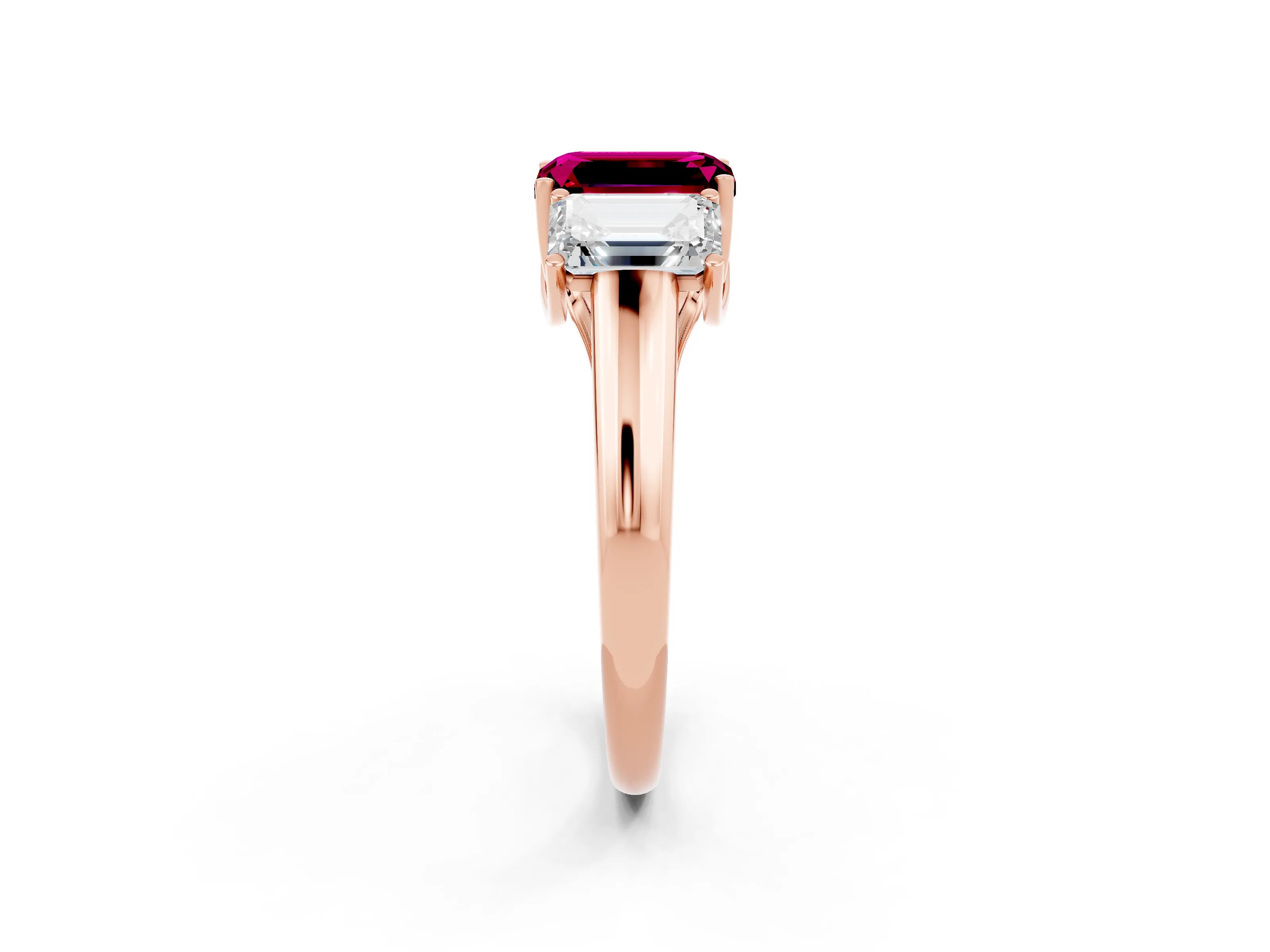 Rose gold Three-Stone Emerald Cut Garnet Engagement Ring with Prong Setting_2