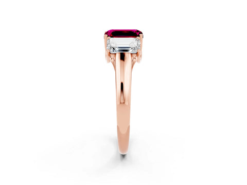 Rose gold Three-Stone Emerald Cut Garnet Engagement Ring with Prong Setting_2