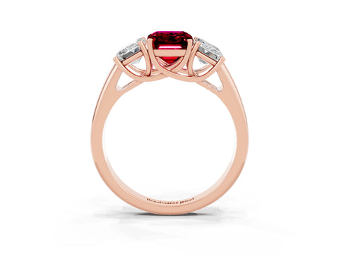 Rose gold Three-Stone Emerald Cut Garnet Engagement Ring with Prong Setting_3