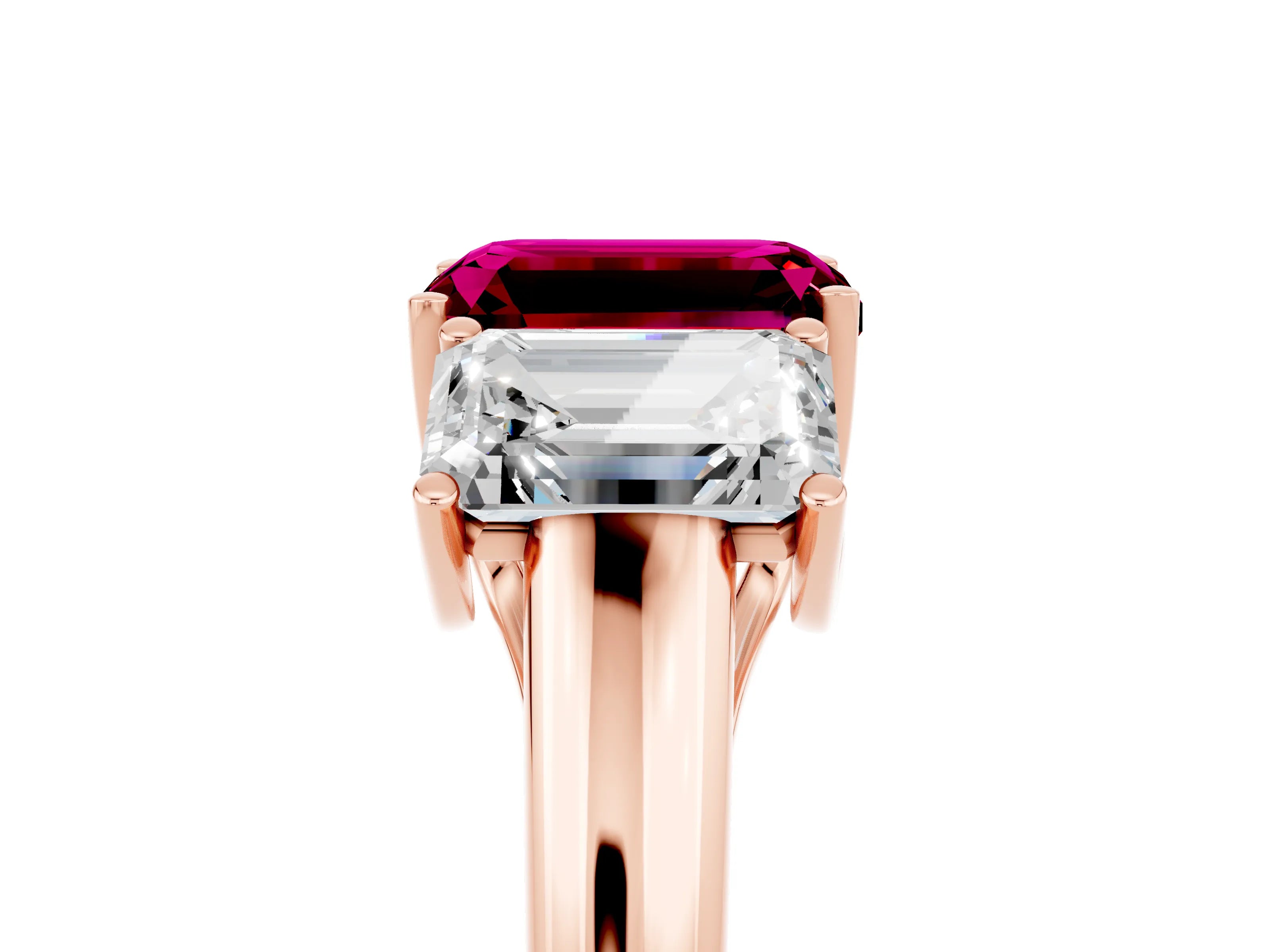 Rose gold Three-Stone Emerald Cut Garnet Engagement Ring with Prong Setting_5