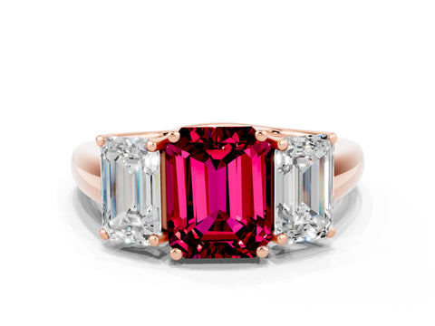 Rose gold Three-Stone Emerald Cut Garnet Engagement Ring with Prong Setting