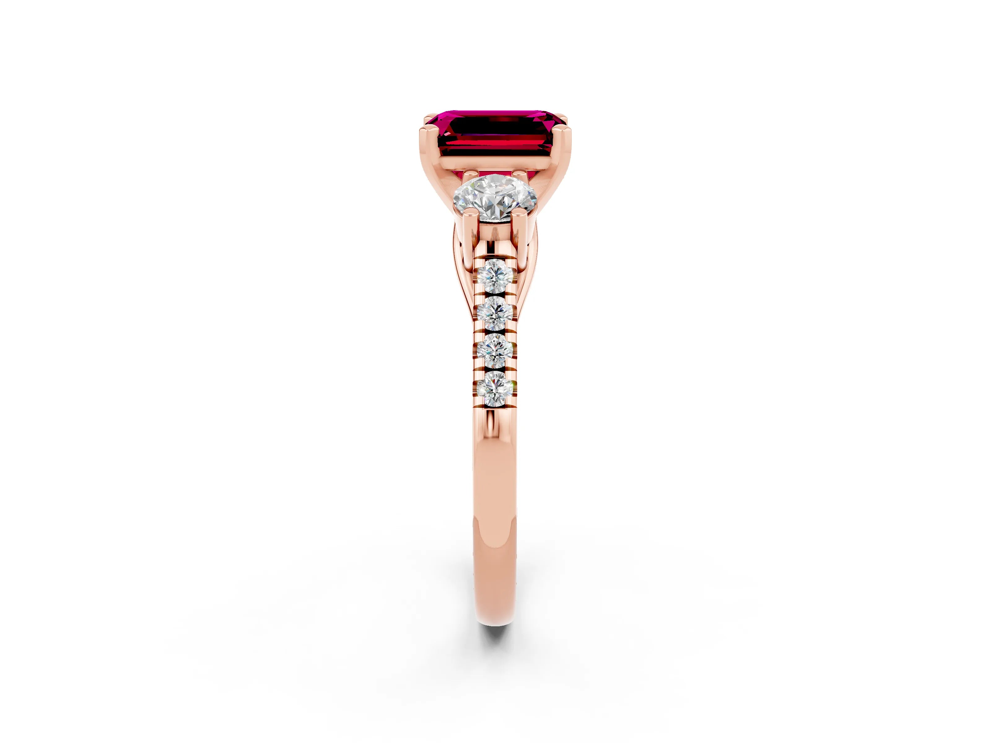 Rose gold Three-Stone Emerald Cut Garnet Pavé Band with Four-Prong Setting_2