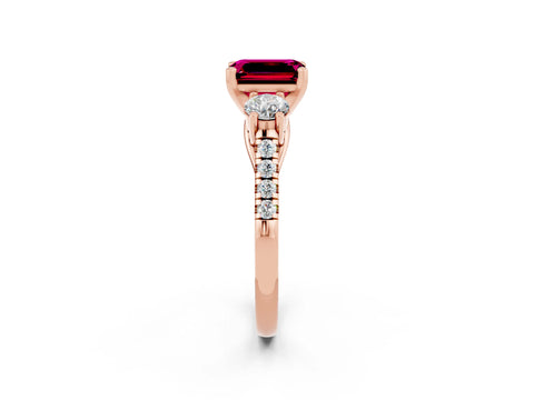 Rose gold Three-Stone Emerald Cut Garnet Pavé Band with Four-Prong Setting_2