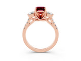 Rose gold Three-Stone Emerald Cut Garnet Pavé Band with Four-Prong Setting_3