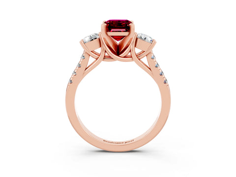 Rose gold Three-Stone Emerald Cut Garnet Pavé Band with Four-Prong Setting_3