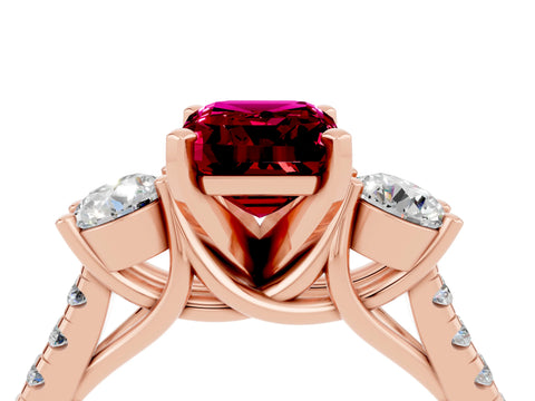 Rose gold Three-Stone Emerald Cut Garnet Pavé Band with Four-Prong Setting_4