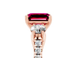 Rose gold Three-Stone Emerald Cut Garnet Pavé Band with Four-Prong Setting_5
