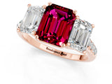 Rose gold Three-Stone Emerald Cut Garnet Ring with Pavé Band and Prong Setting_13