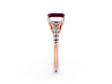 Rose gold Three-Stone Emerald Cut Garnet Ring with Pavé Band and Prong Setting_14