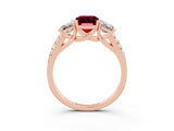 Rose gold Three-Stone Emerald Cut Garnet Ring with Pavé Band and Prong Setting_15