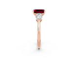 Rose gold Three-Stone Emerald Cut Garnet Ring with Pear Side Stones and Four-Prong Setting_2