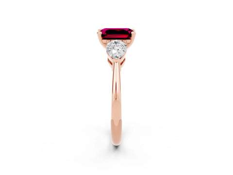 Rose gold Three-Stone Emerald Cut Garnet Ring with Pear Side Stones and Four-Prong Setting_2