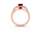 Rose gold Three-Stone Emerald Cut Garnet Ring with Pear Side Stones and Four-Prong Setting_3