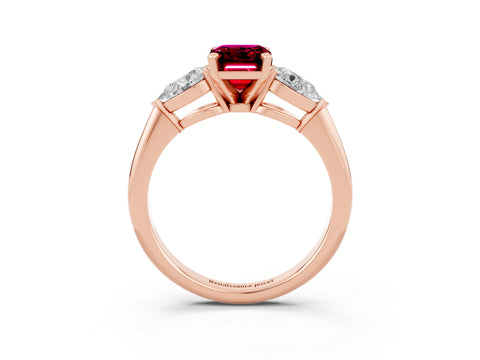 Rose gold Three-Stone Emerald Cut Garnet Ring with Pear Side Stones and Four-Prong Setting_3
