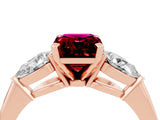 Rose gold Three-Stone Emerald Cut Garnet Ring with Pear Side Stones and Four-Prong Setting_4